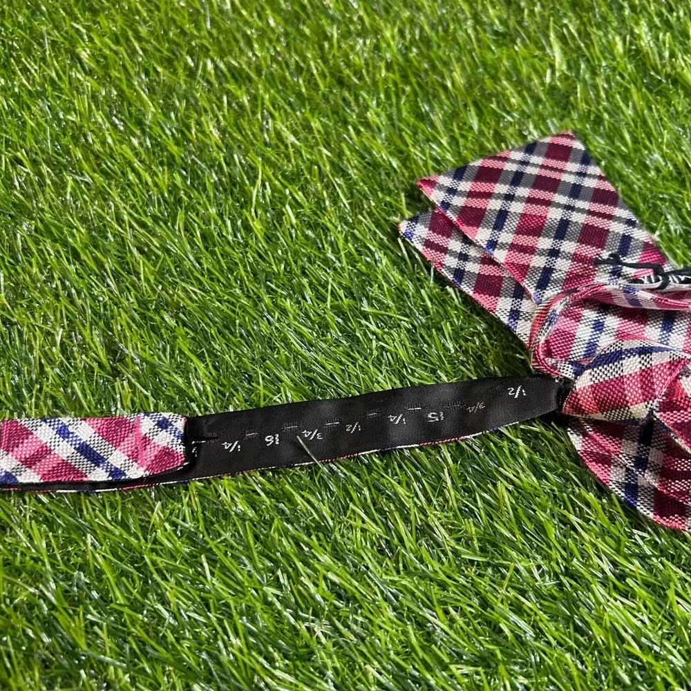 Cremieux Bow Tie Pink Blue Plaid Silk Self Tie Adjustable Neck Formal‎ Mens NWT